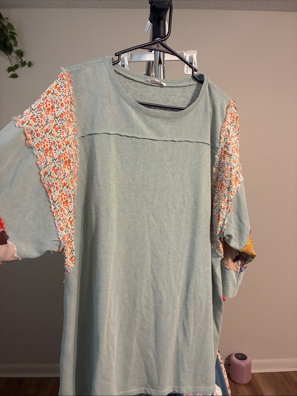 Light Blue Patchwork Short-Sleeve Blouse